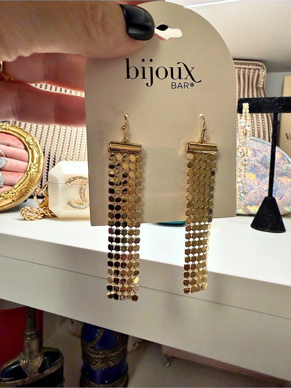 bijoux BAR Gold-Tone Long Mesh Drop Earrings NWT